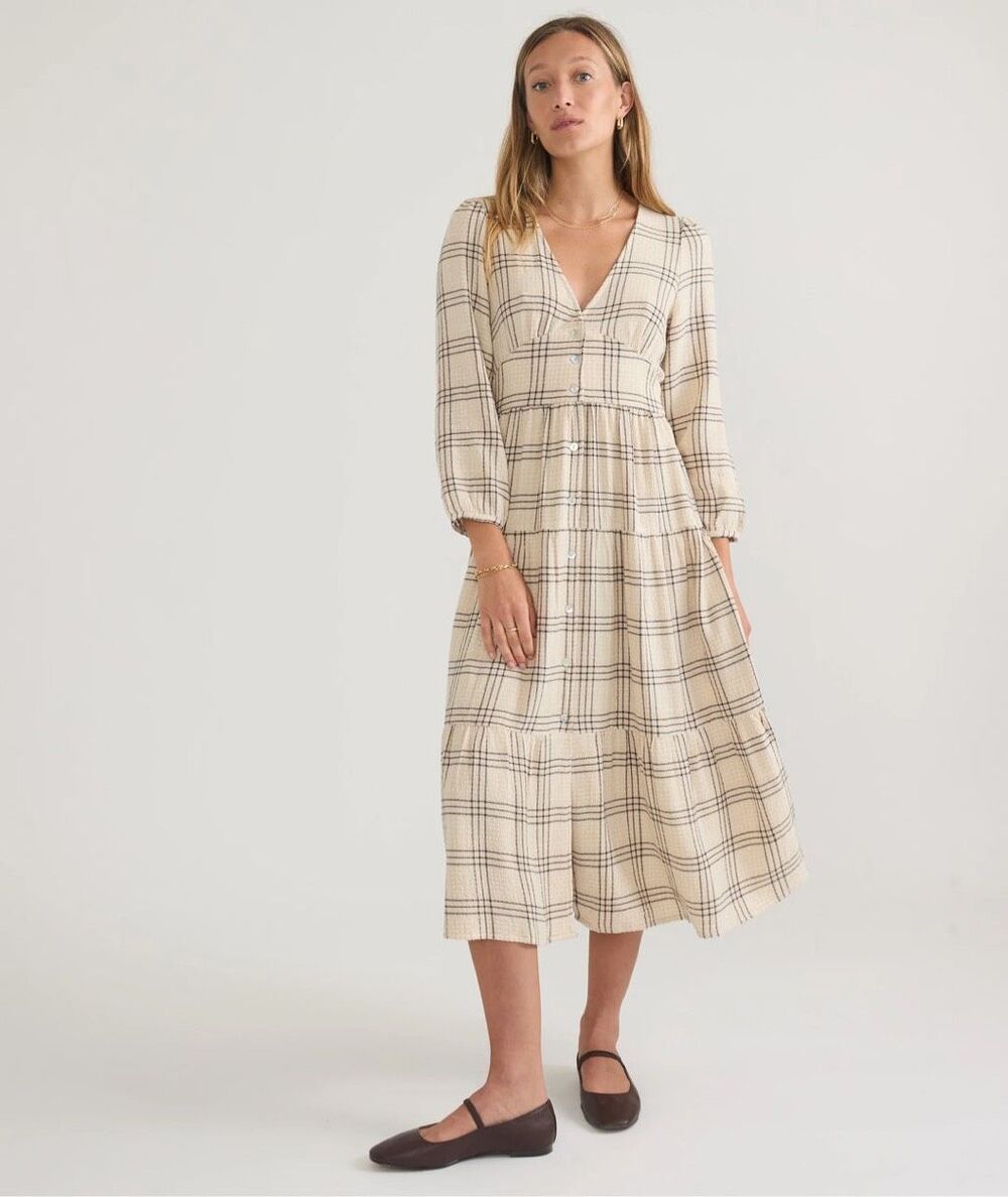 MARINE LAYER MAEVE MAXI SZ XL DRESS -CREAM WINDOWPANE